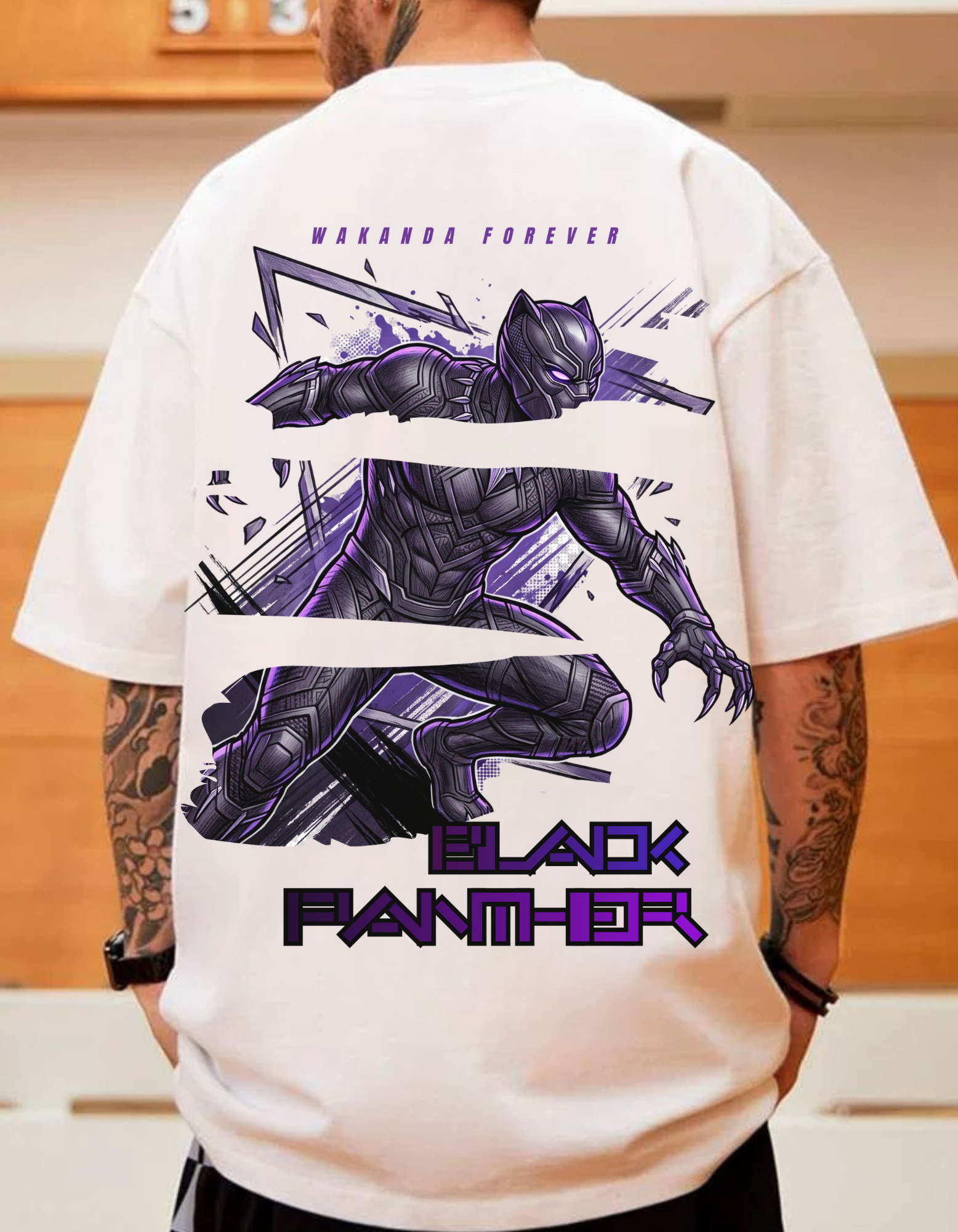 Men's  Oversized Black Panther Printed Tee