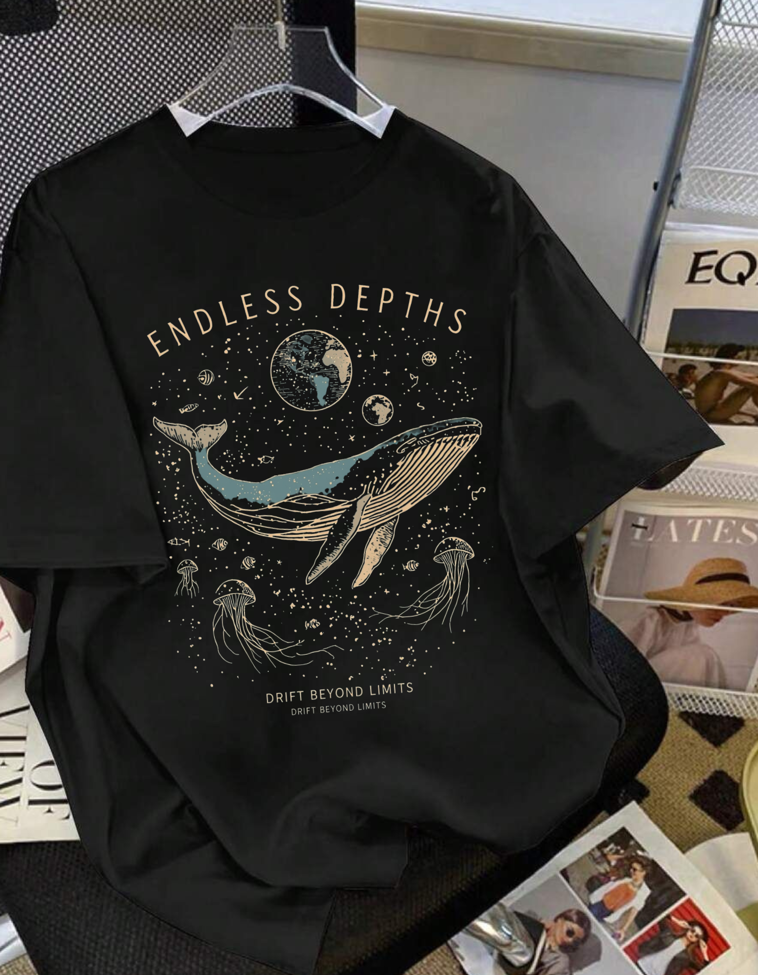 Unisex Oversized Ocean Endless Depths Printed T-Shirt