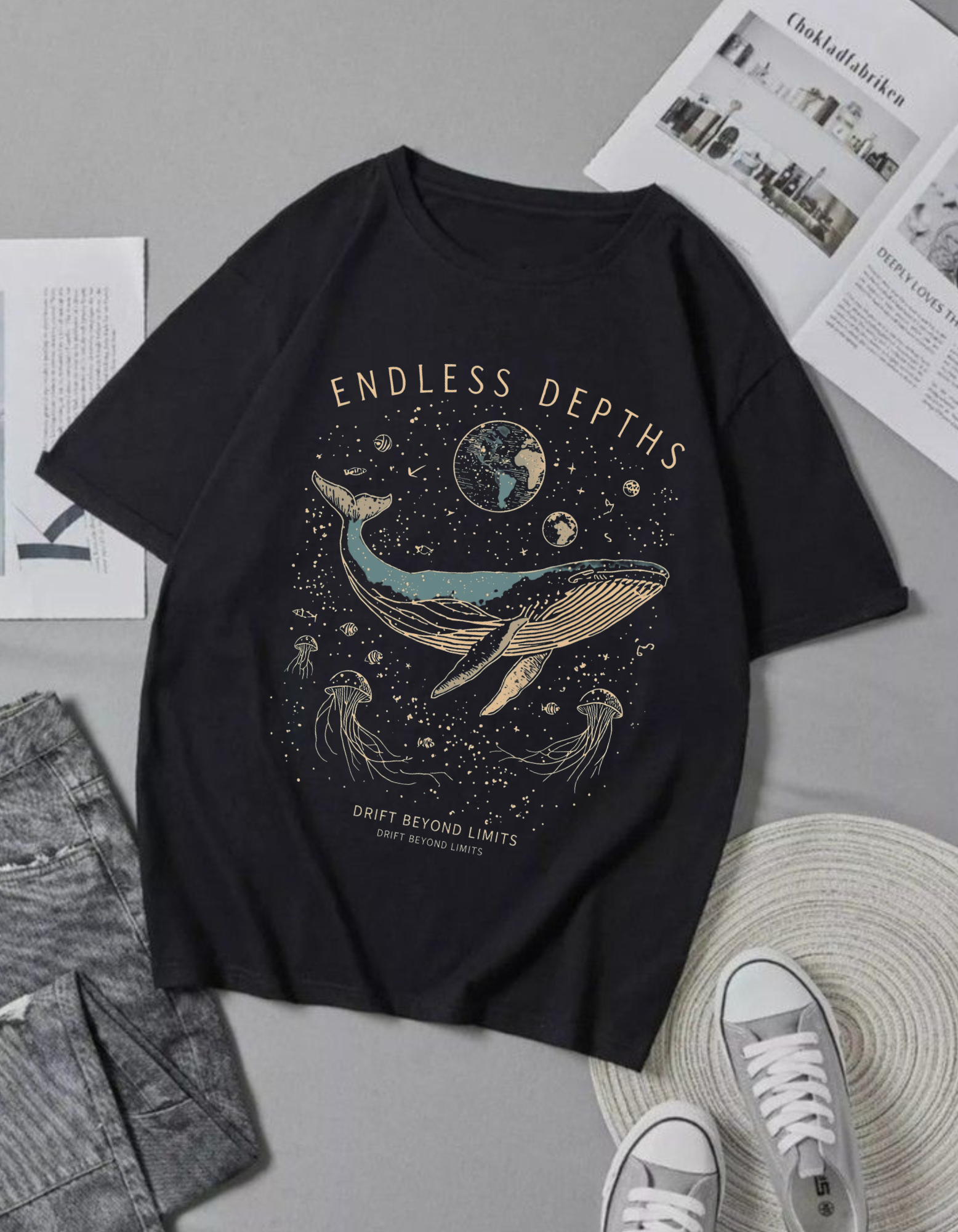 Unisex Oversized Ocean Endless Depths Printed T-Shirt