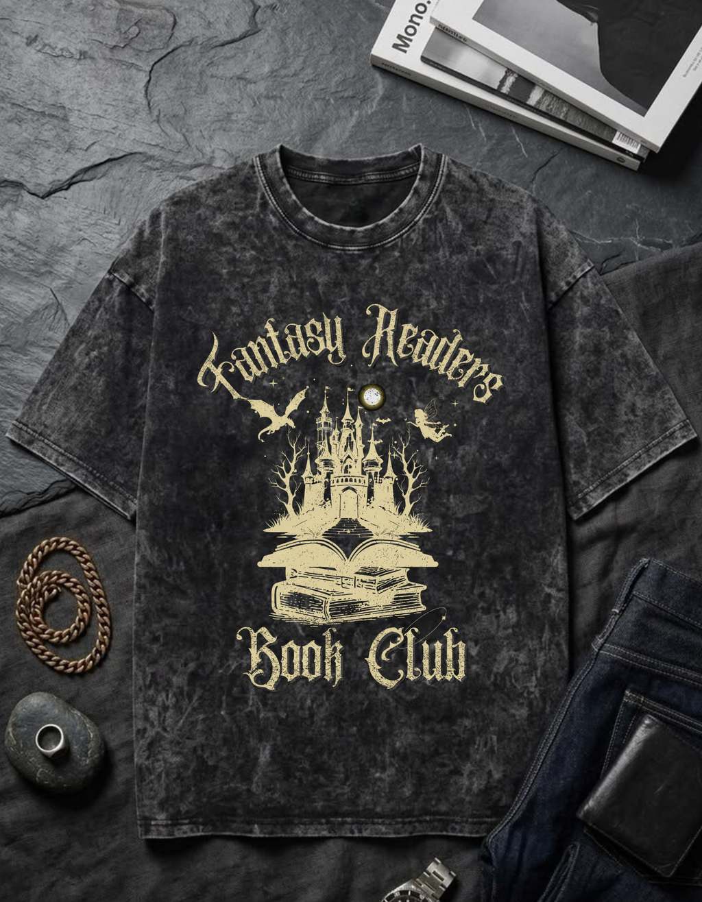 Women Fantasy Readers Acid Washed Oversized Tee