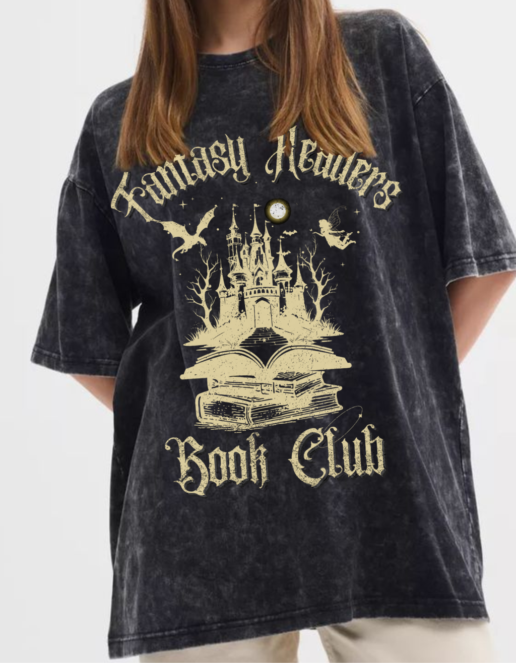 Women Fantasy Readers Acid Washed Oversized Tee