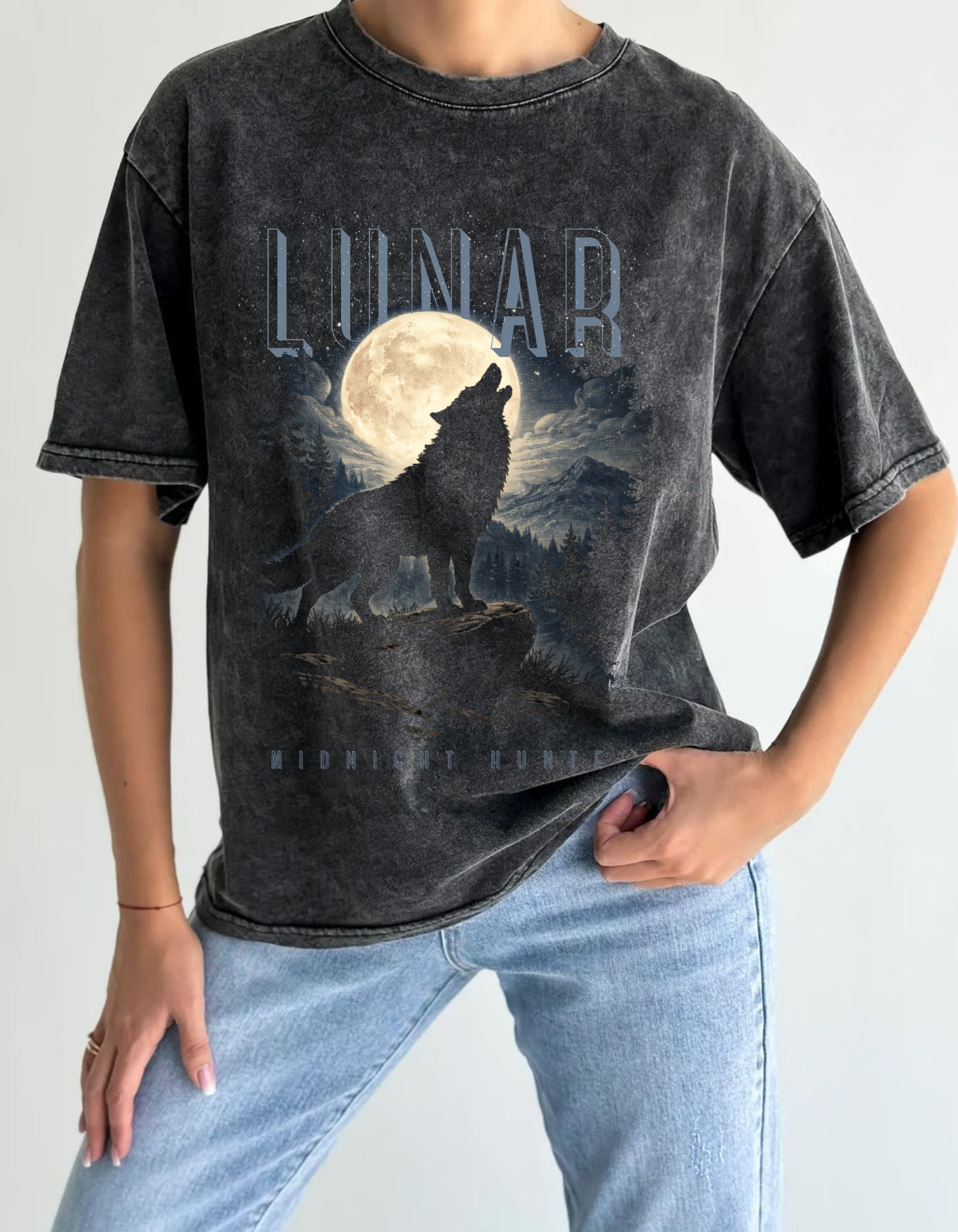 Unisex Acid Washed Oversized Lunar Tee