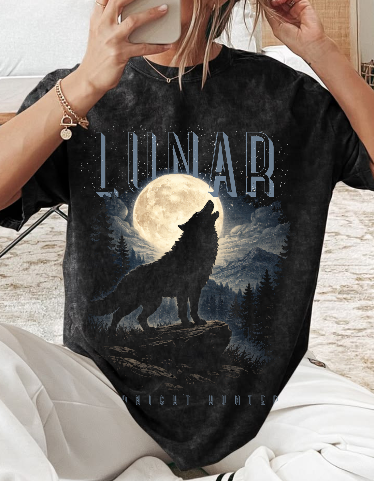 Unisex Acid Washed Oversized Lunar Tee