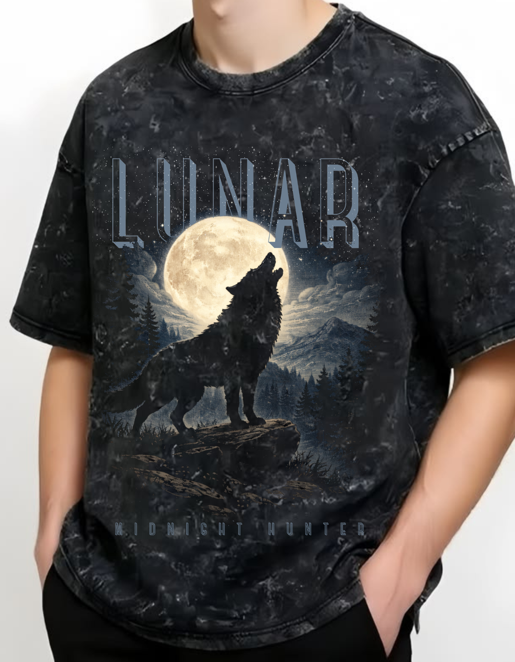 Unisex Acid Washed Oversized Lunar Tee