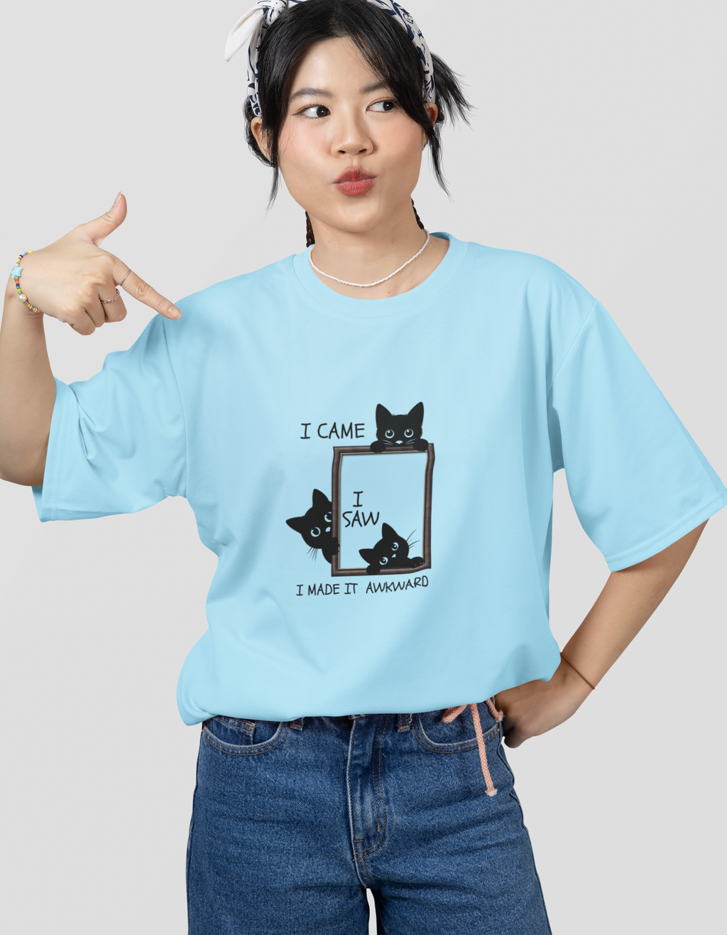 Unisex Oversized Cat Printed T-Shirt