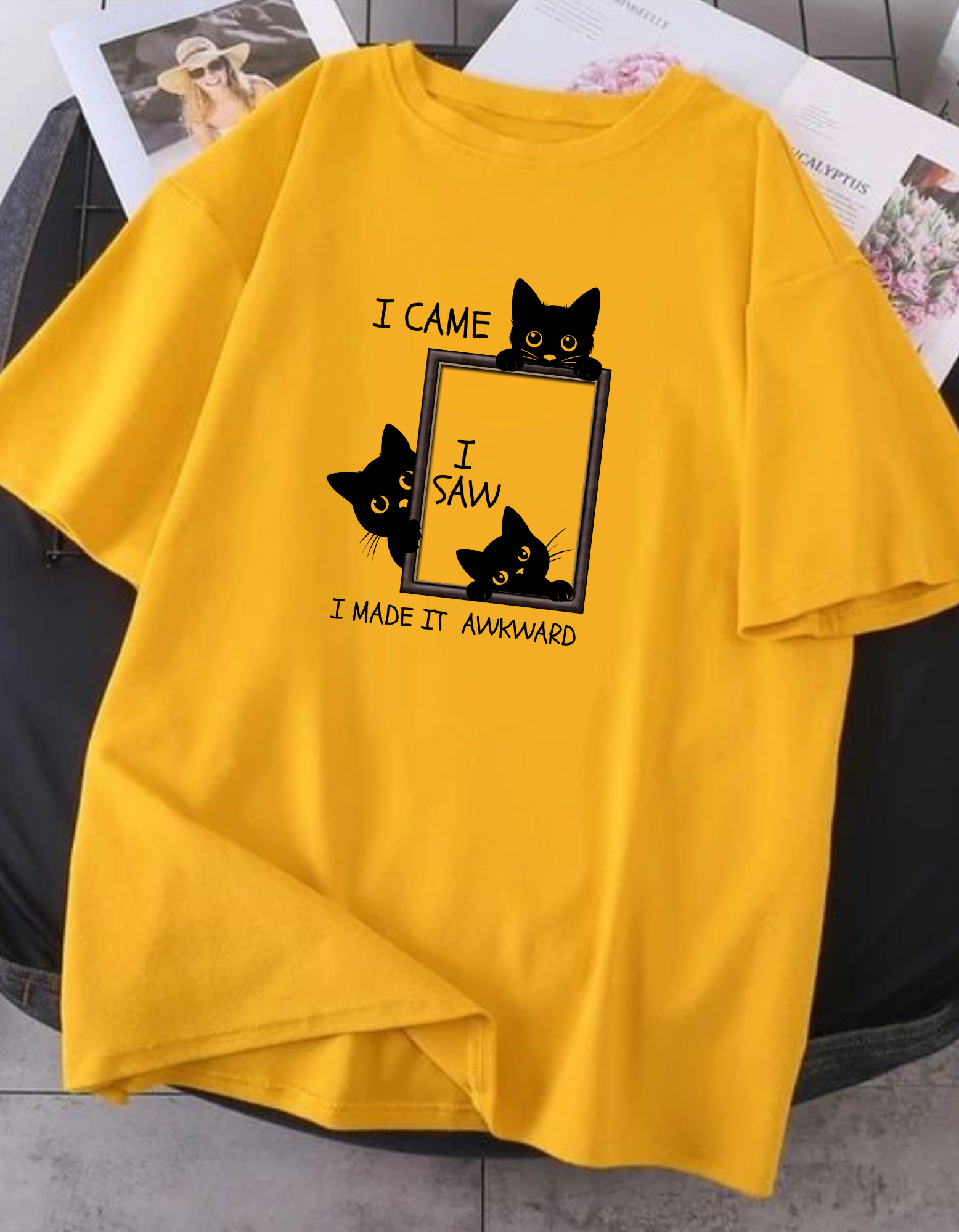 Unisex Oversized Cat Printed T-Shirt