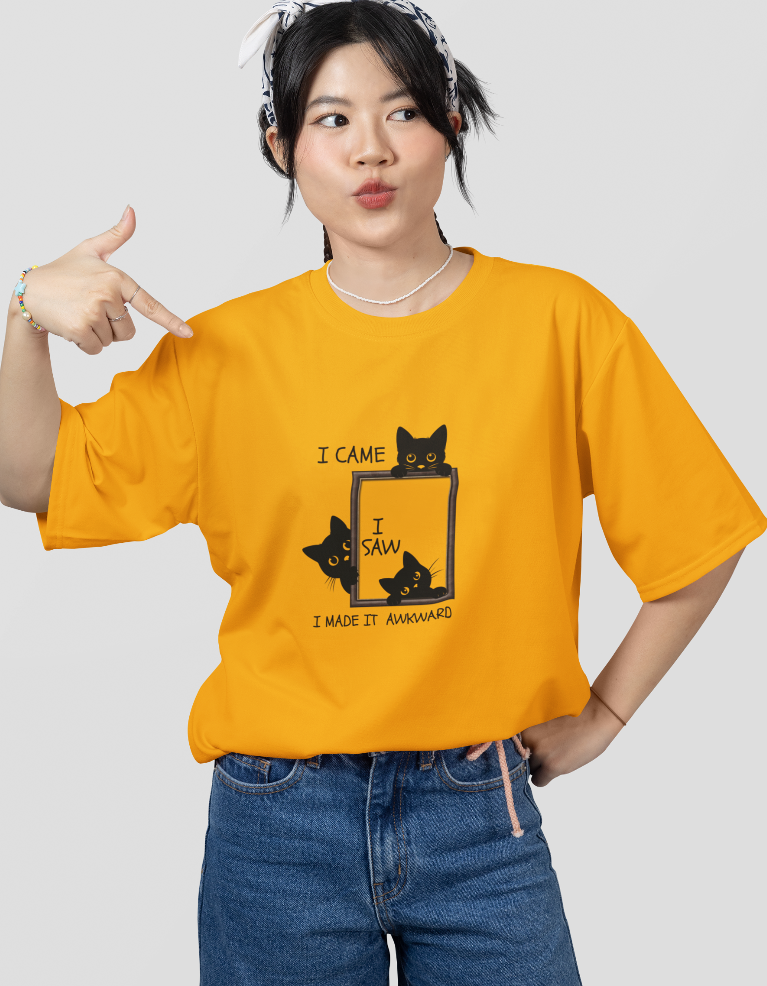 Unisex Oversized Cat Printed T-Shirt