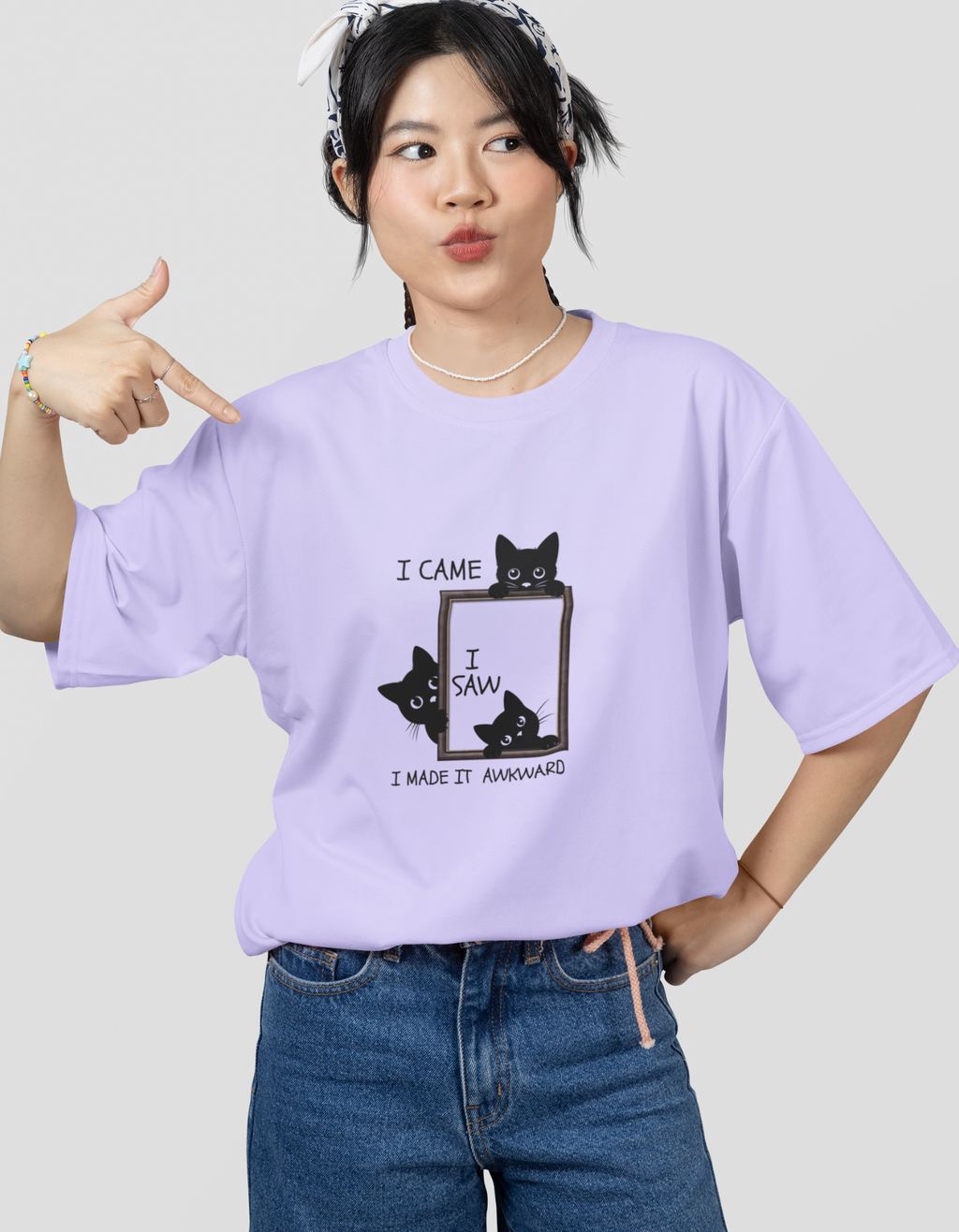 Unisex Oversized Cat Printed T-Shirt