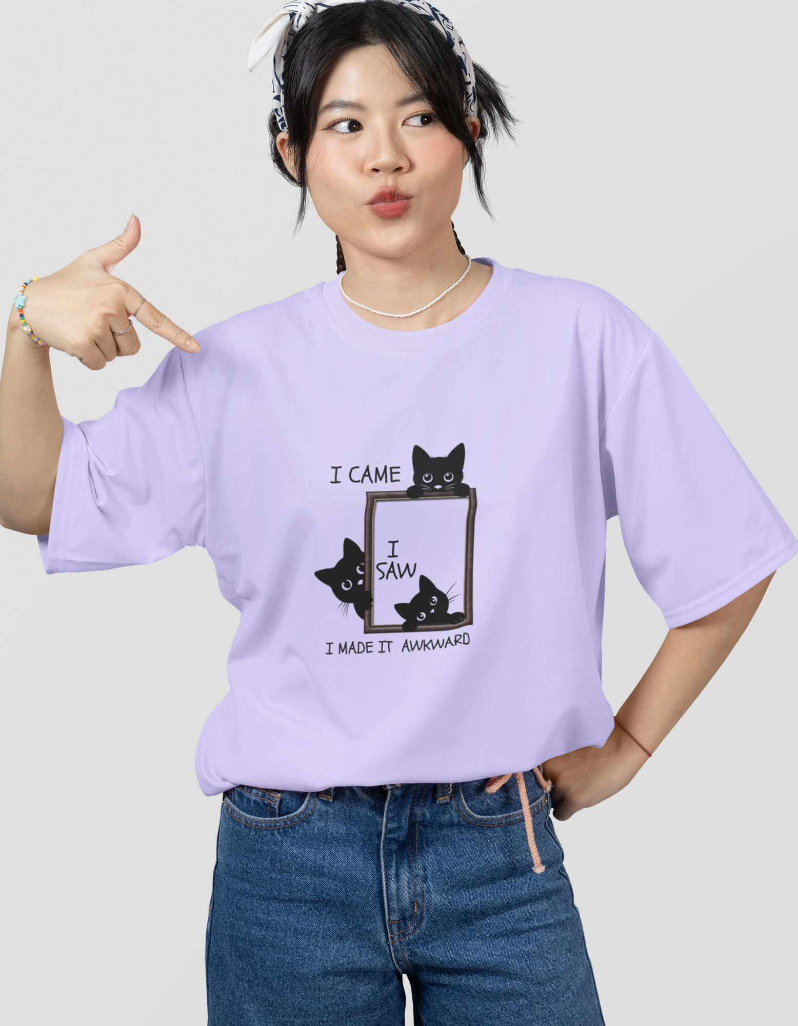 Unisex Oversized Cat Printed T-Shirt