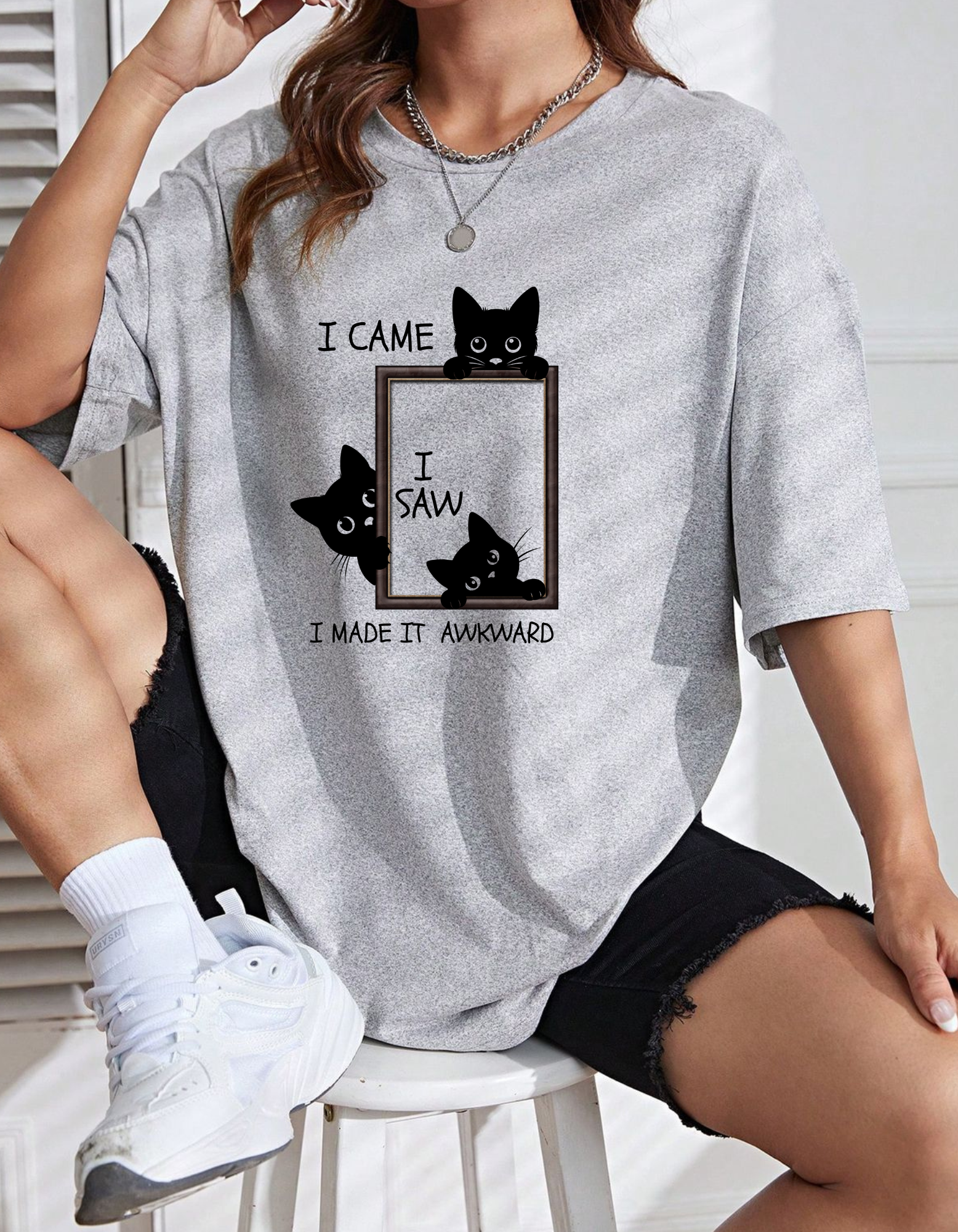 Unisex Oversized Cat Printed T-Shirt