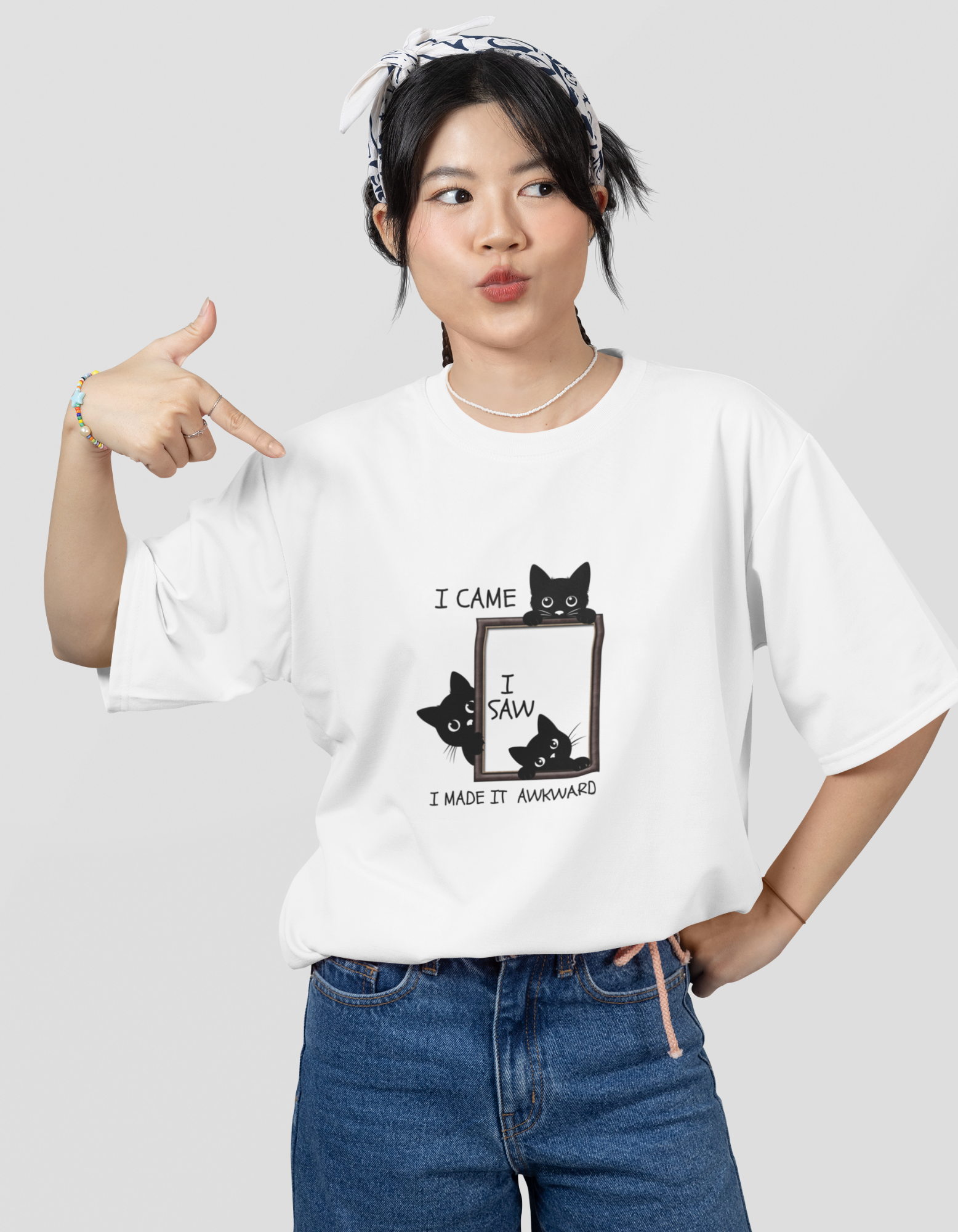 Unisex Oversized Cat Printed T-Shirt
