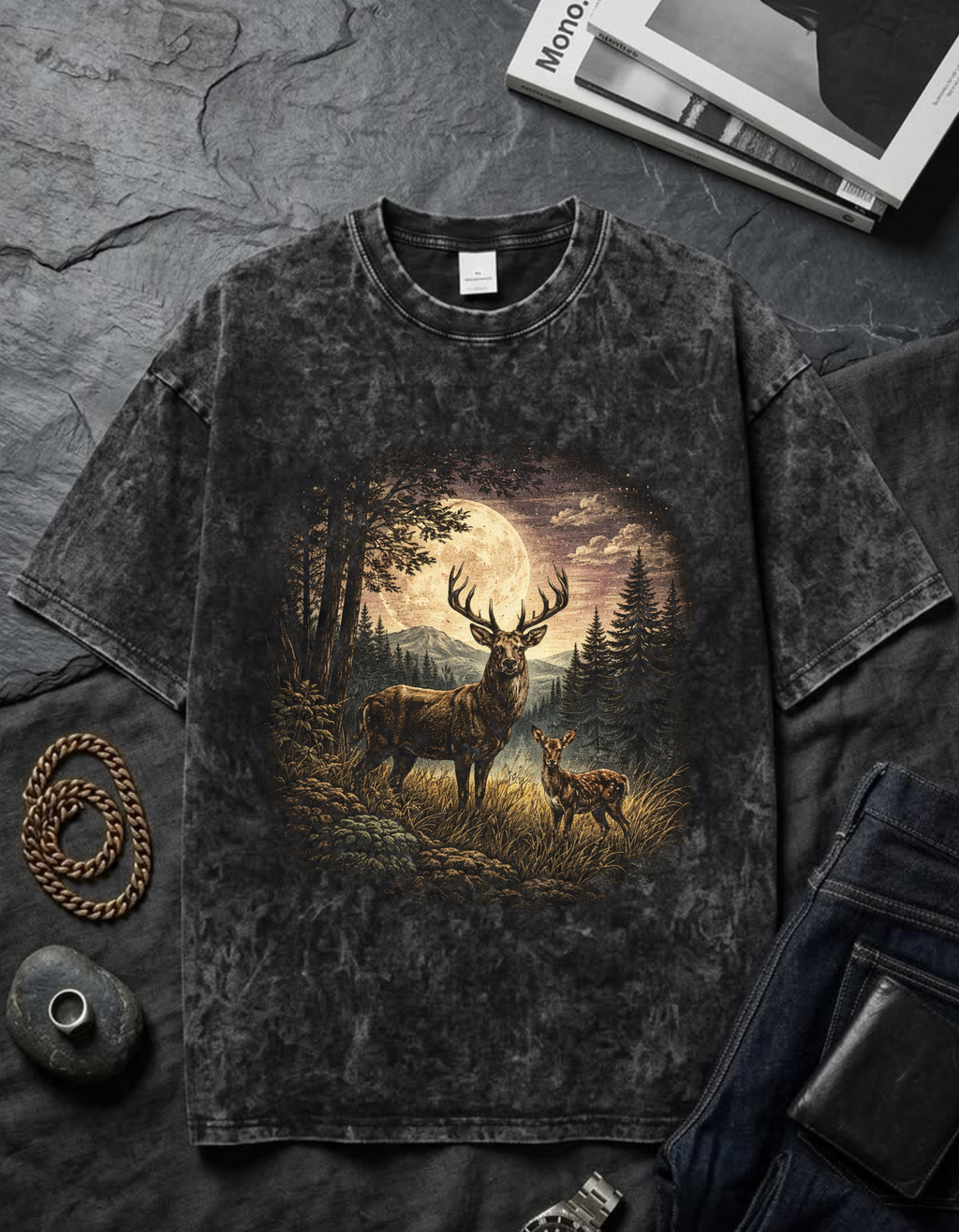 Unisex Acid Washed Printed Oversized Tee