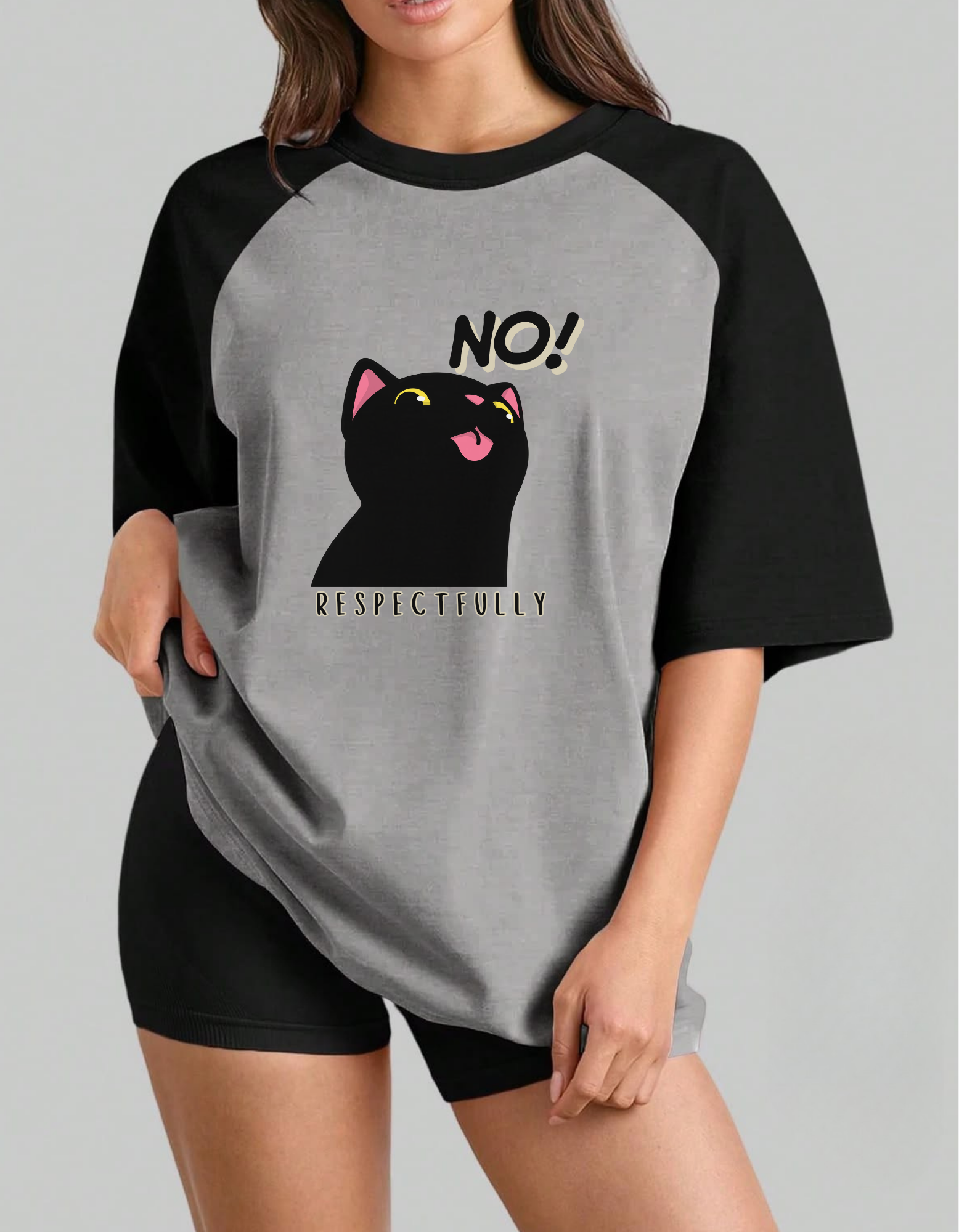 Women's Cat Printed Oversized Raglan