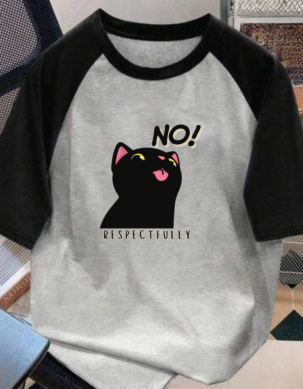 Women's Cat Printed Oversized Raglan