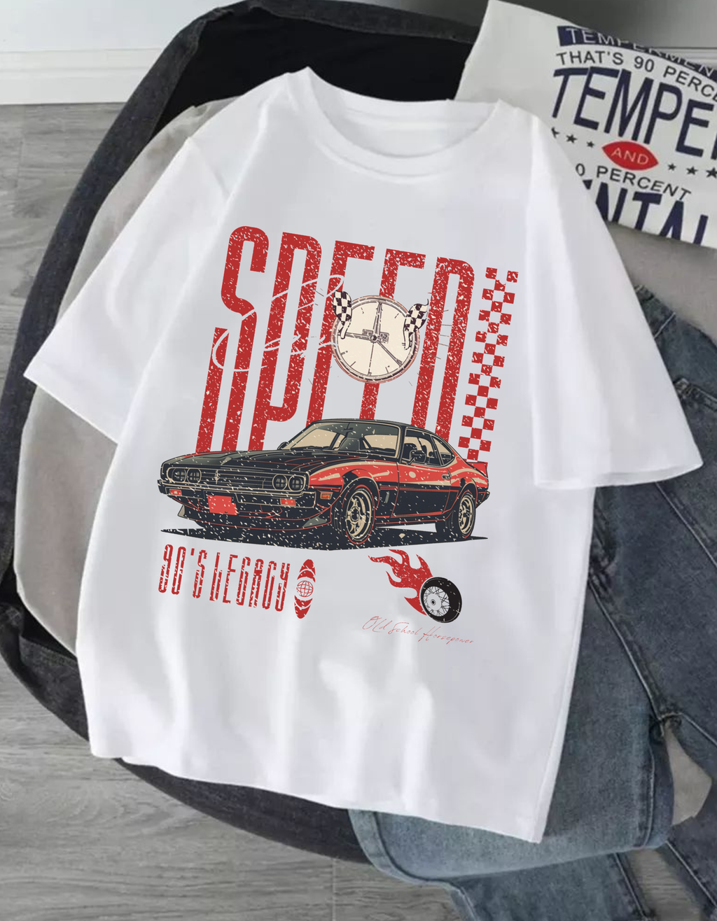 Men's 90's Legacy Car Printed Oversized Tee