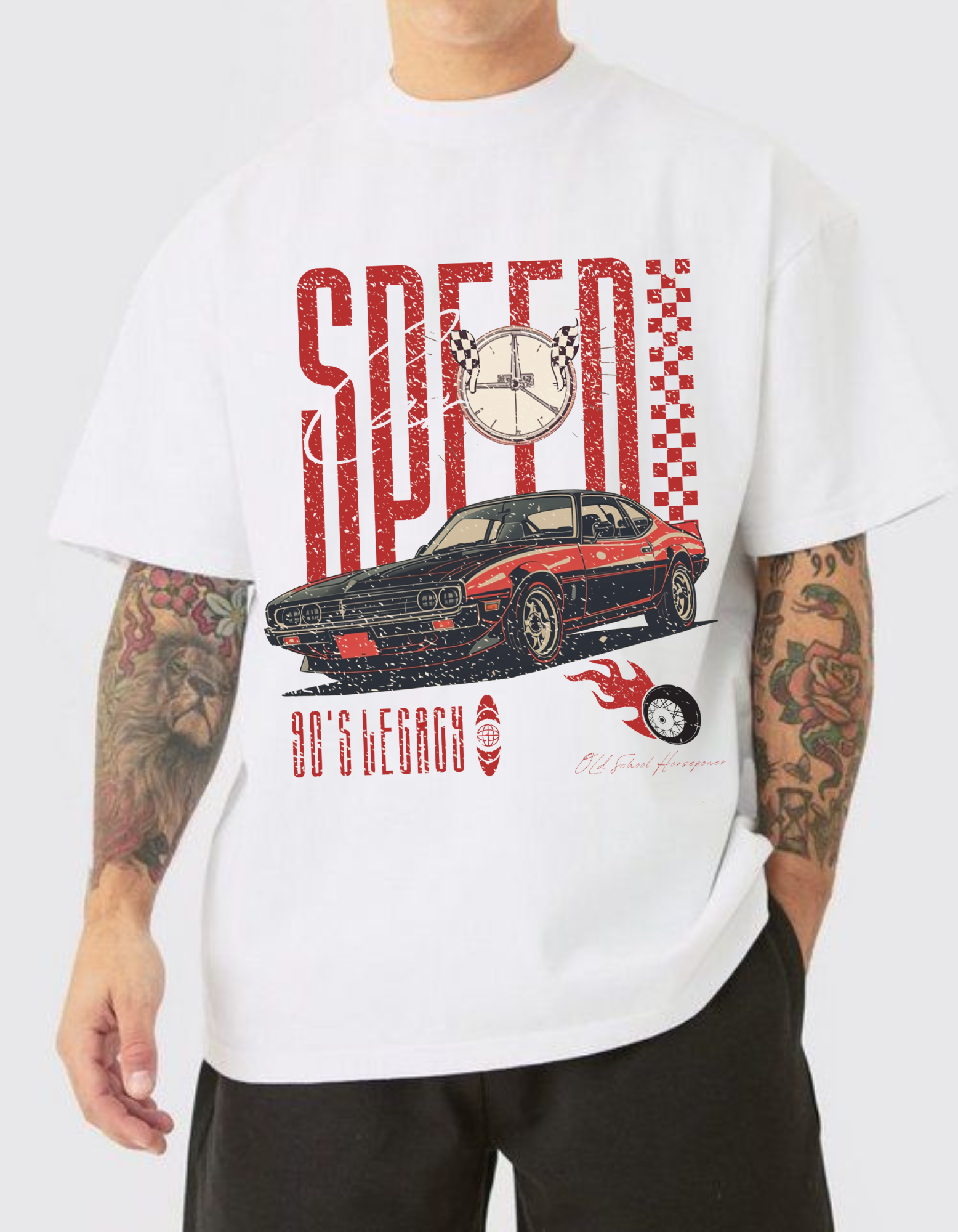 Men's 90's Legacy Car Printed Oversized Tee