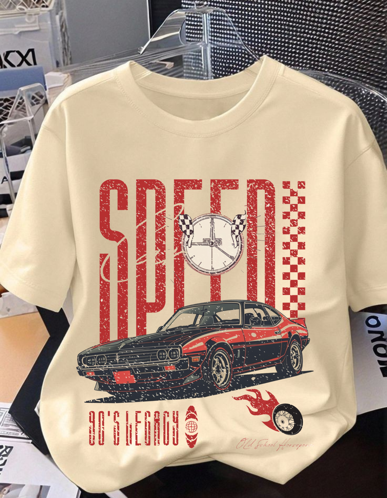 Men's 90's Legacy Car Printed Oversized Tee