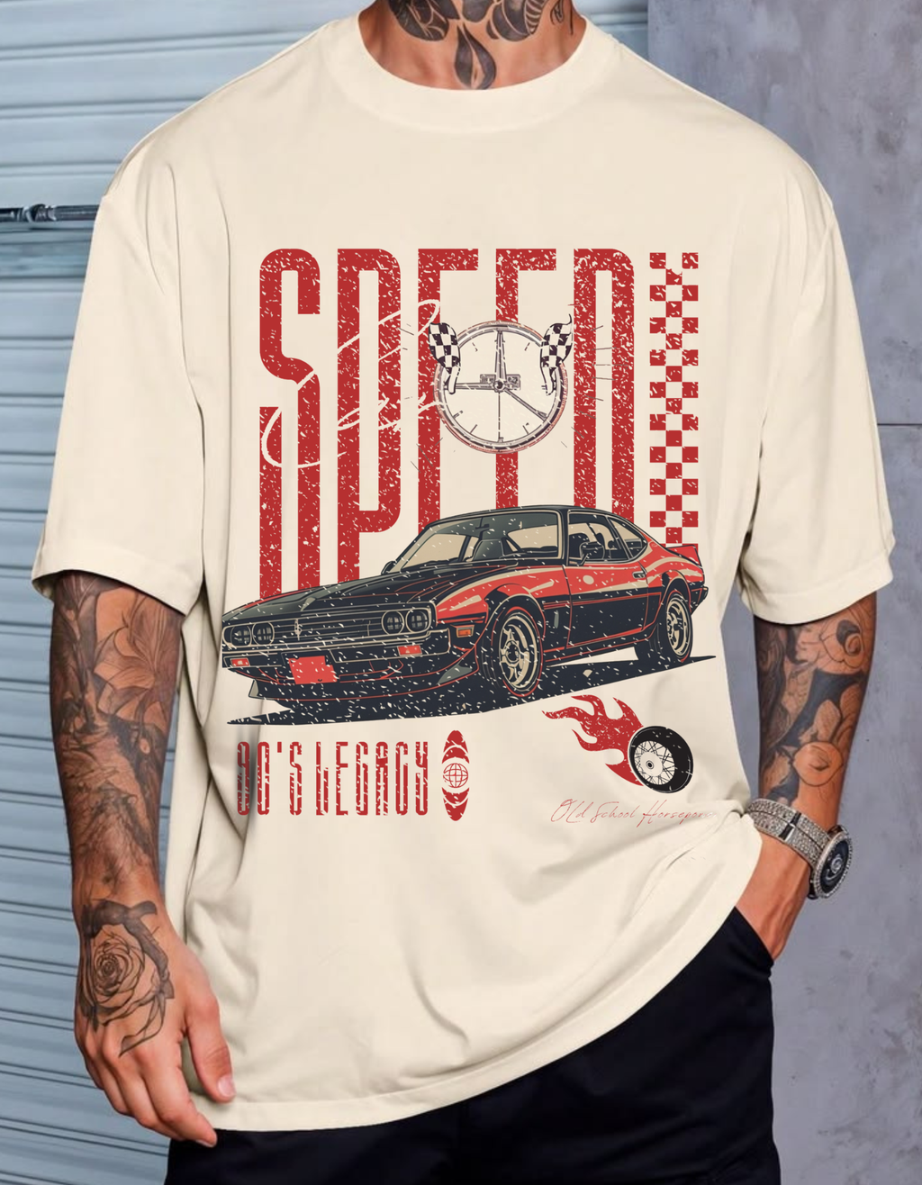 Men's 90's Legacy Car Printed Oversized Tee