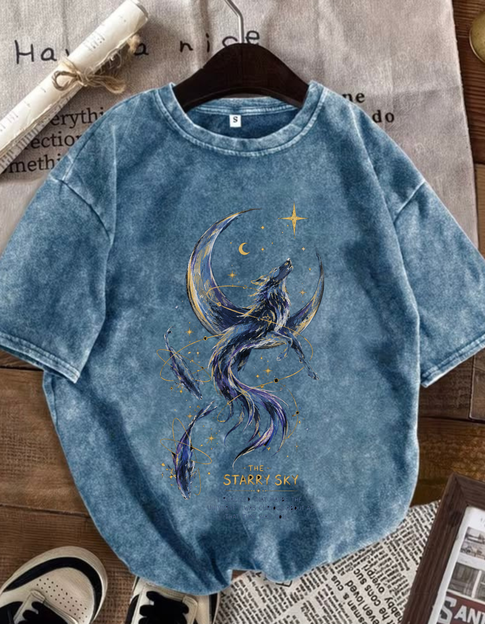 Women's Starry Sky Acid Washed Oversized Tee