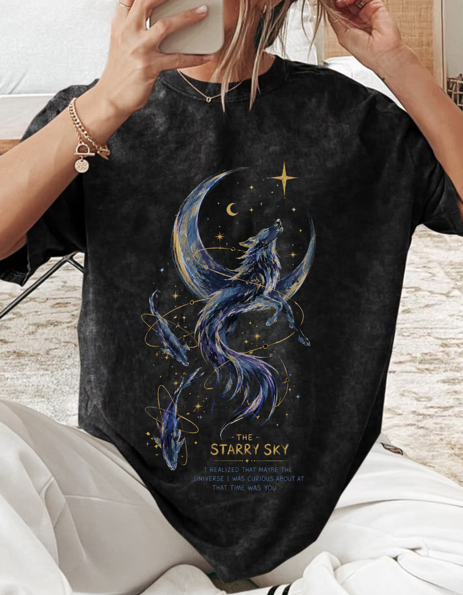 Women's Starry Sky Acid Washed Oversized Tee